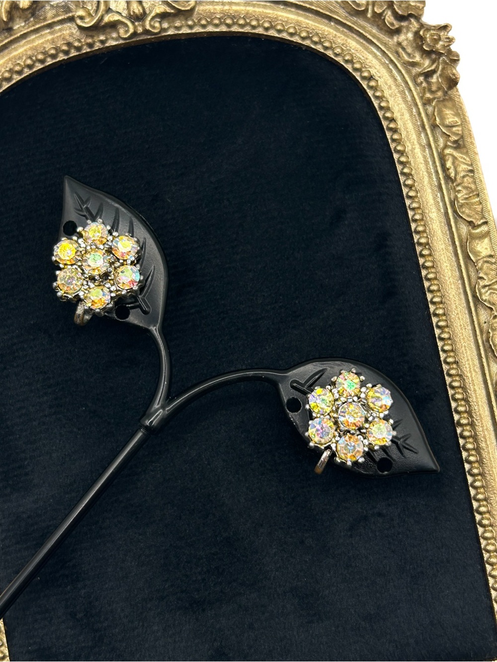 Vintage Aurora Borealis Crystal Flower Clip-On Earrings - Mid Century Sparkle